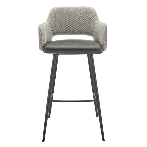 EE Test Vendor Desi Swivel Barstool Leatherette Seat Fabric Back and Sturdy Matte Black Steel Base for Kitchen Warm Gray/Charcoal Gray EETEST-30582-DKGRY