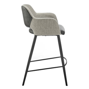 Desi Swivel Barstool Leatherette Seat Fabric Back and Sturdy Matte Black Steel Base for Kitchen