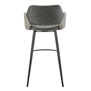 Desi Swivel Barstool Leatherette Seat Fabric Back and Sturdy Matte Black Steel Base for Kitchen