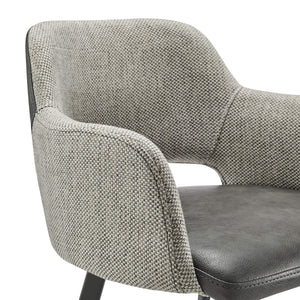 Desi Swivel Barstool Leatherette Seat Fabric Back and Sturdy Matte Black Steel Base for Kitchen