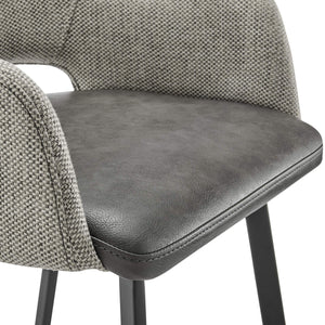 Desi Swivel Barstool Leatherette Seat Fabric Back and Sturdy Matte Black Steel Base for Kitchen