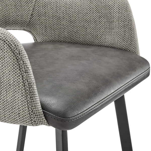 Desi Swivel Barstool Leatherette Seat Fabric Back and Sturdy Matte Black Steel Base for Kitchen