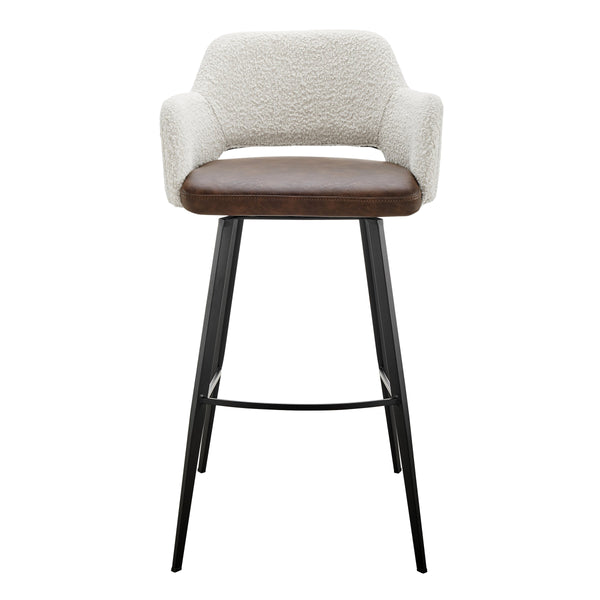 Desi Swivel Barstool Leatherette Seat Fabric Back and Sturdy Matte Black Steel Base for Kitchen