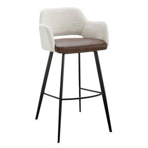 Desi Swivel Barstool Leatherette Seat Fabric Back and Sturdy Matte Black Steel Base for Kitchen