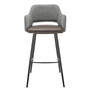 Desi Swivel Barstool Leatherette Seat Fabric Back and Sturdy Matte Black Steel Base for Kitchen