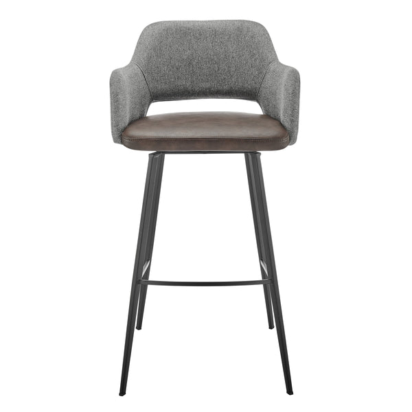 Desi Swivel Barstool Leatherette Seat Fabric Back and Sturdy Matte Black Steel Base for Kitchen
