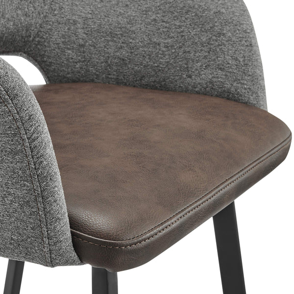 Desi Swivel Barstool Leatherette Seat Fabric Back and Sturdy Matte Black Steel Base for Kitchen