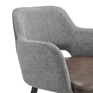 Desi Swivel Barstool Leatherette Seat Fabric Back and Sturdy Matte Black Steel Base for Kitchen
