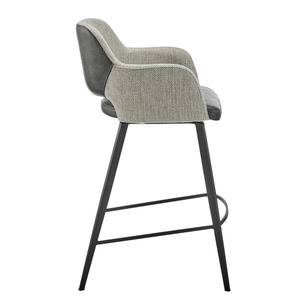 Desi Swivel Counter Stool Leatherette Seat Fabric Back Matte Black Steel Base for Kitchen Bar