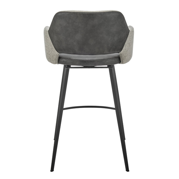 Desi Swivel Counter Stool Leatherette Seat Fabric Back Matte Black Steel Base for Kitchen Bar