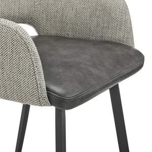 Desi Swivel Counter Stool Leatherette Seat Fabric Back Matte Black Steel Base for Kitchen Bar