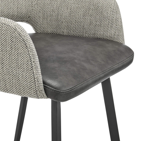 Desi Swivel Counter Stool Leatherette Seat Fabric Back Matte Black Steel Base for Kitchen Bar