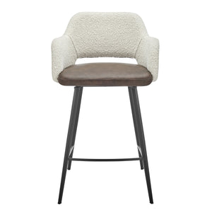 Desi Swivel Counter Stool Leatherette Seat Fabric Back Matte Black Steel Base for Kitchen Bar