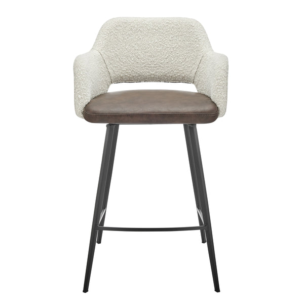 Desi Swivel Counter Stool Leatherette Seat Fabric Back Matte Black Steel Base for Kitchen Bar