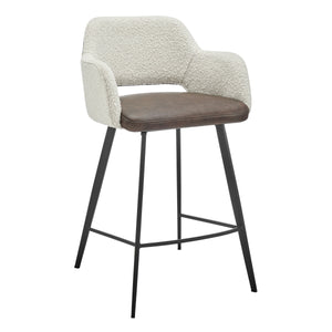 Desi Swivel Counter Stool Leatherette Seat Fabric Back Matte Black Steel Base for Kitchen Bar
