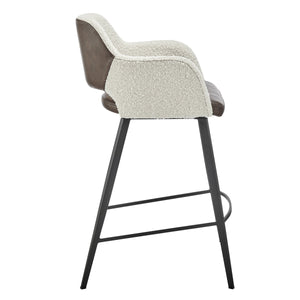 Desi Swivel Counter Stool Leatherette Seat Fabric Back Matte Black Steel Base for Kitchen Bar