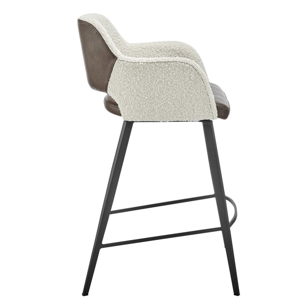 Desi Swivel Counter Stool Leatherette Seat Fabric Back Matte Black Steel Base for Kitchen Bar