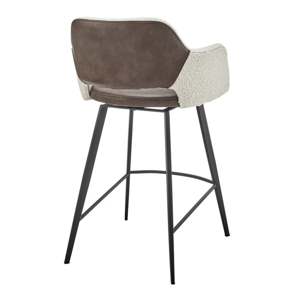 Desi Swivel Counter Stool Leatherette Seat Fabric Back Matte Black Steel Base for Kitchen Bar