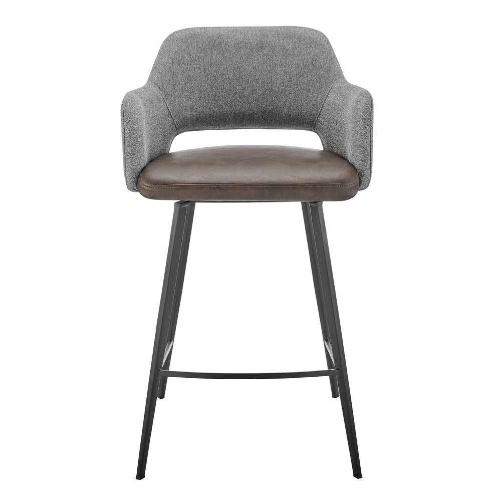 EE Test Vendor Desi Swivel Counter Stool Leatherette Seat Fabric Back Matte Black Steel Base for Kitchen Bar Gray/Dark Brown EETEST-30584-LTBRN