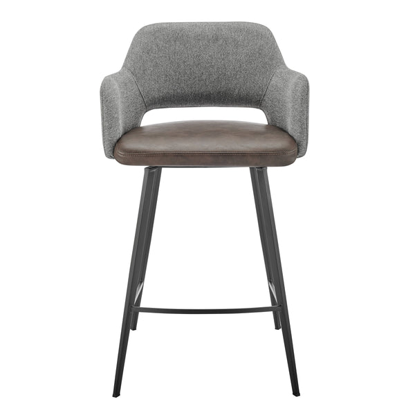 EE Test Vendor Desi Swivel Counter Stool Leatherette Seat Fabric Back Matte Black Steel Base for Kitchen Bar Gray/Dark Brown EETEST-30584-LTBRN