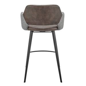 Desi Swivel Counter Stool Leatherette Seat Fabric Back Matte Black Steel Base for Kitchen Bar