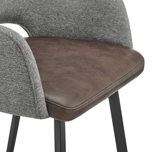 Desi Swivel Counter Stool Leatherette Seat Fabric Back Matte Black Steel Base for Kitchen Bar