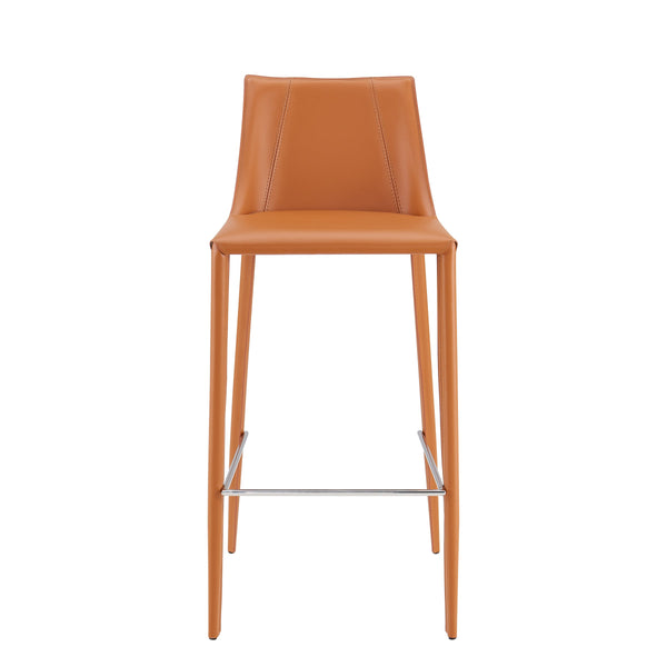 Kalle Leather Upholstered Bar Stool with Sturdy Frame for Modern Kitchen or Home Bar Seating