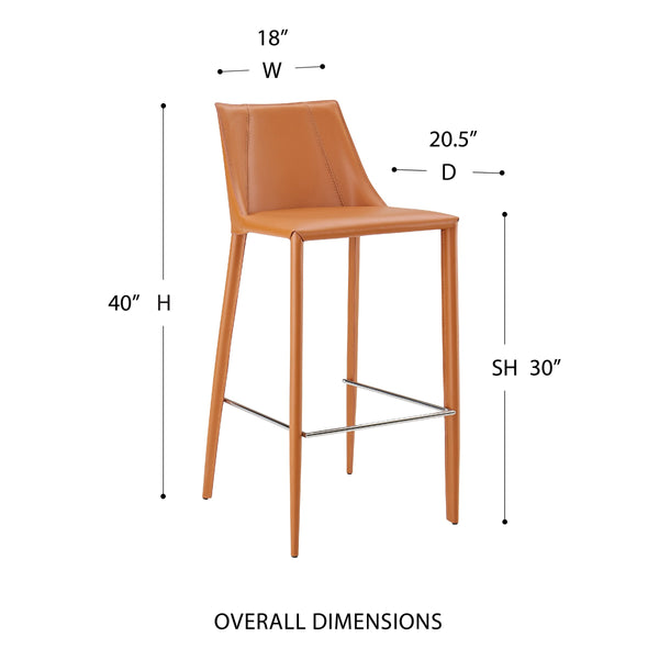 Kalle Leather Upholstered Bar Stool with Sturdy Frame for Modern Kitchen or Home Bar Seating