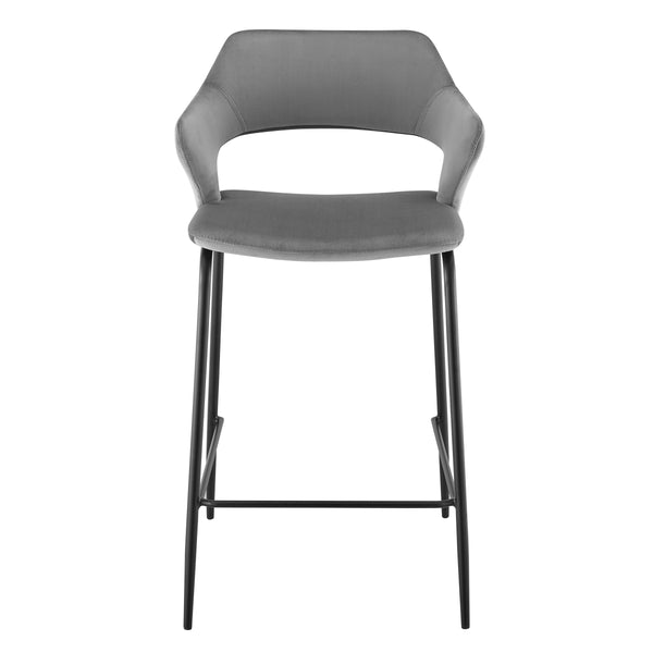 EE Test Vendor Vidar Velvet Counter Stool with Black Steel Base for Stylish Kitchen Seating EETEST-30926-GRY