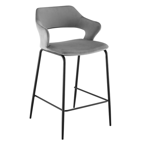 Vidar Velvet Counter Stool with Black Steel Base for Stylish Kitchen Seating