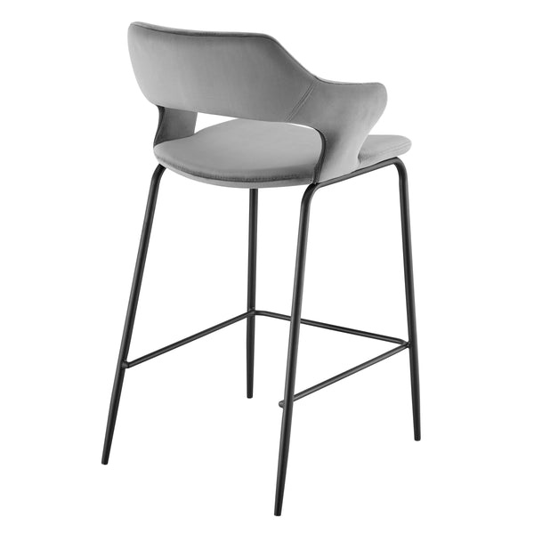 Vidar Velvet Counter Stool with Black Steel Base for Stylish Kitchen Seating