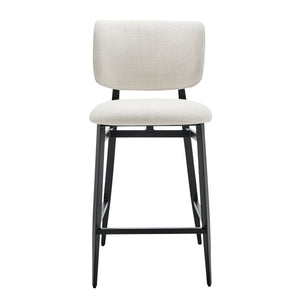 Felipe Upholstered Counter Stool with Curved Back and Black Steel Base for Modern Kitchen Seating