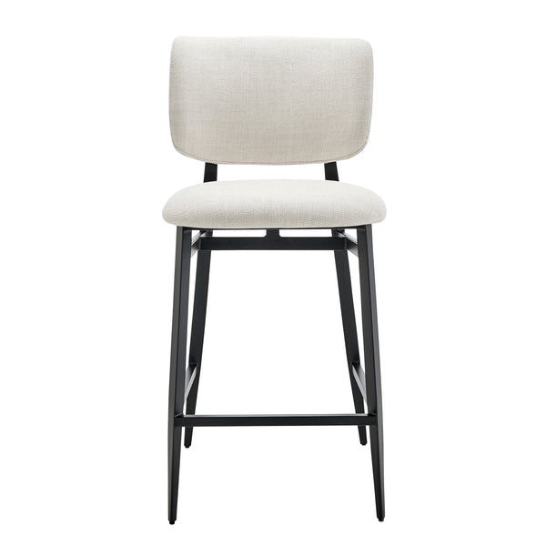 Felipe Upholstered Counter Stool with Curved Back and Black Steel Base for Modern Kitchen Seating