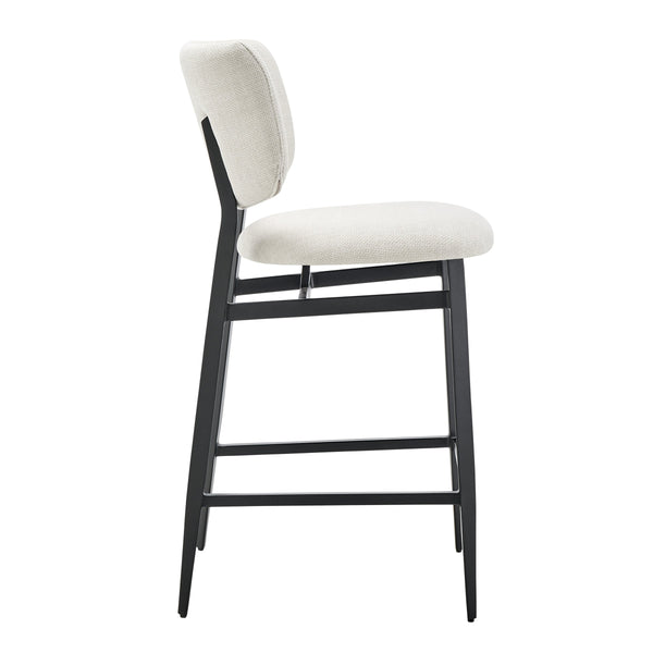 Felipe Upholstered Counter Stool with Curved Back and Black Steel Base for Modern Kitchen Seating