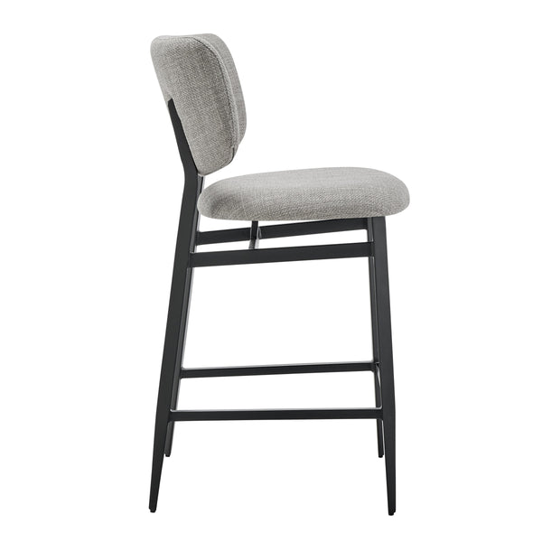 Felipe Upholstered Counter Stool with Curved Back and Black Steel Base for Modern Kitchen Seating