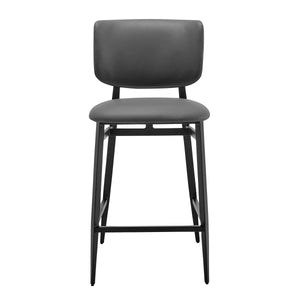 EE Test Vendor Felipe Upholstered Counter Stool with Curved Back and Black Steel Base for Modern Kitchen Seating Gray Leatherette EETEST-30973-GRY