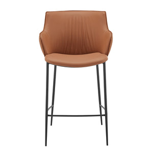 Ronja Faux Leather Counter Stool Wrinkled Back Design and Powder Coated Steel Base for Kitchen