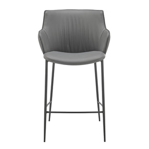 EE Test Vendor Ronja Faux Leather Counter Stool Wrinkled Back Design and Powder Coated Steel Base for Kitchen Gray EETEST-30982-GRY