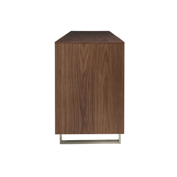 Alvarado 71 Inch Walnut Veneer Media Stand with Chevron Doors and Steel Legs