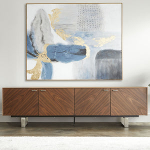 Alvarado 71 Inch Walnut Veneer Media Stand with Chevron Doors and Steel Legs