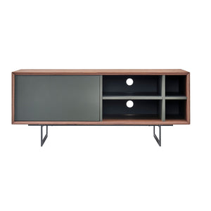 EE Test Vendor Anderson Media Stand Walnut Veneer Frame with Powder Coated Steel Base for Living Room EETEST-31047GRY