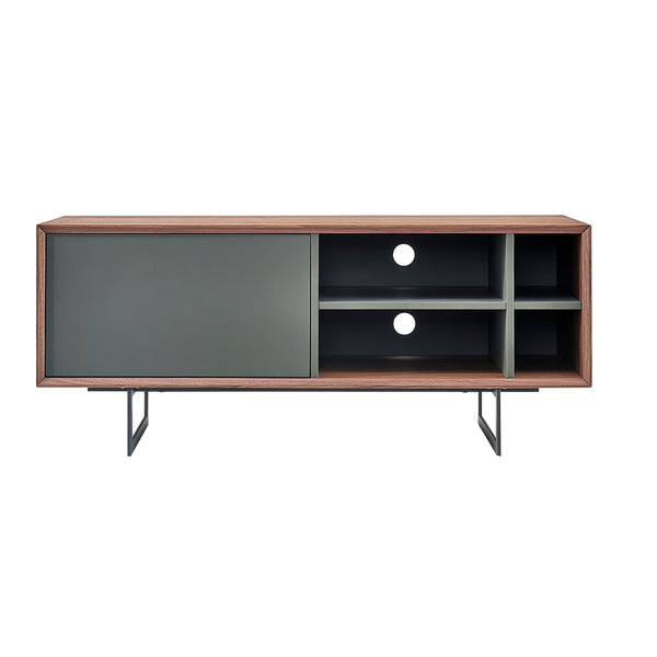 EE Test Vendor Anderson Media Stand Walnut Veneer Frame with Powder Coated Steel Base for Living Room EETEST-31047GRY