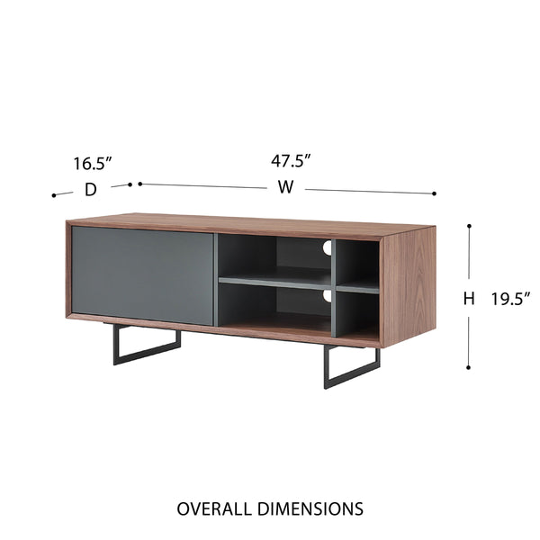 Anderson Media Stand Walnut Veneer Frame with Powder Coated Steel Base for Living Room