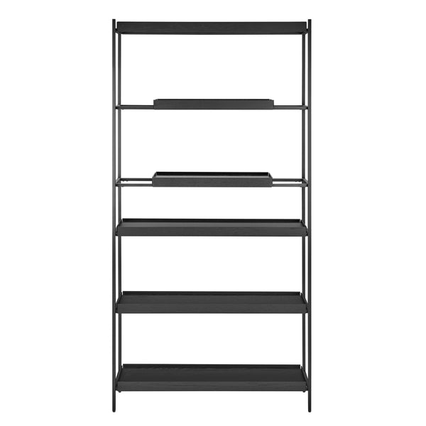 EE Test Vendor Kumla Six Tier Modular Shelving Unit with Oak Veneer Shelves and Powder Coated Steel Frame Black - Kit EETEST-31134BLK-KIT