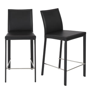 EE Test Vendor Hasina Leather Upholstered Counter Stool Set Curved Back Polished Footrest Modern Kitchen Bar Black EETEST-38626BLK
