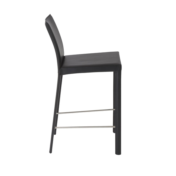 Hasina Leather Upholstered Counter Stool Set Curved Back Polished Footrest Modern Kitchen Bar