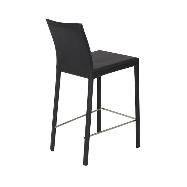 Hasina Leather Upholstered Counter Stool Set Curved Back Polished Footrest Modern Kitchen Bar