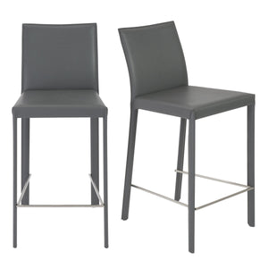 Hasina Leather Upholstered Counter Stool Set Curved Back Polished Footrest Modern Kitchen Bar