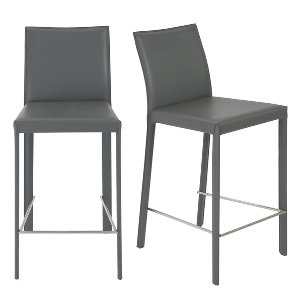 Hasina Leather Upholstered Counter Stool Set Curved Back Polished Footrest Modern Kitchen Bar