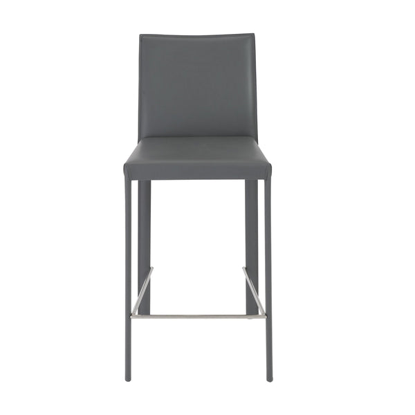 Hasina Leather Upholstered Counter Stool Set Curved Back Polished Footrest Modern Kitchen Bar
